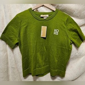Michael Kors Green Short Sleeve Knit Top with KORS Logo Size XL